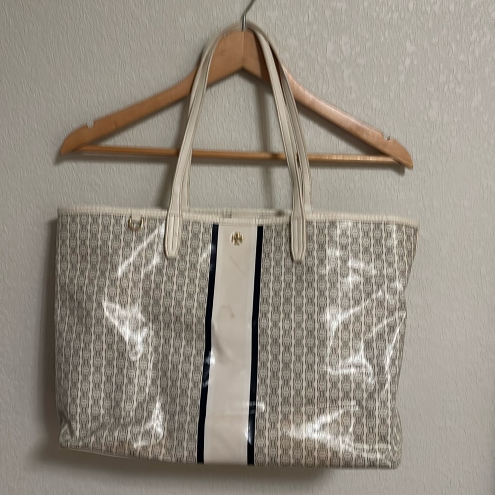 Tory Burch Gemini Link Coated Canvas Leather Tote Bag